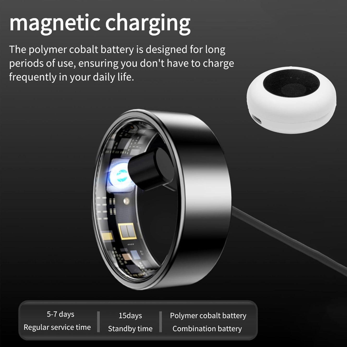 Anillo Inteligente Con Frecuencia Cardíaca, Oxígeno En Sangre, Estrés, Monitor De Sueño, Monitor De Pasos, Resistente Al Agua Hasta 10 ATM (Negro, 12)