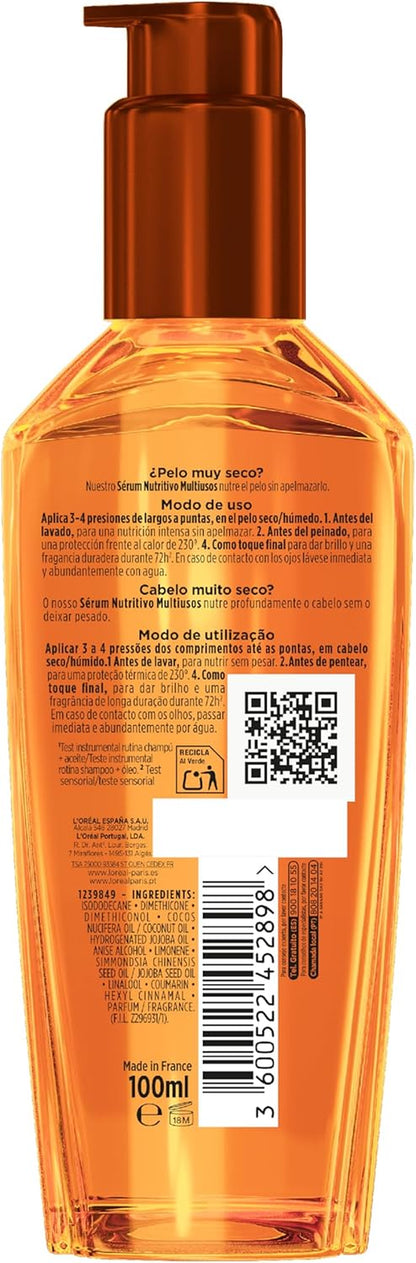 L'Oréal Paris Aceite Tratamiento Sublimador Para El Cabello, Para Todo Tipo De Pelos, Elvive Aceite Extraordinario De Jojoba, 100 Ml