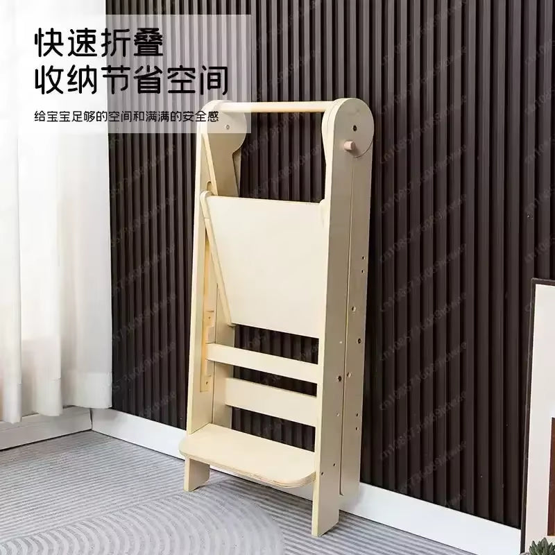 Learning Tower - Solid Wood Foldable Step Stool with Armrest for Toddlers - Ideal for Kitchen Use