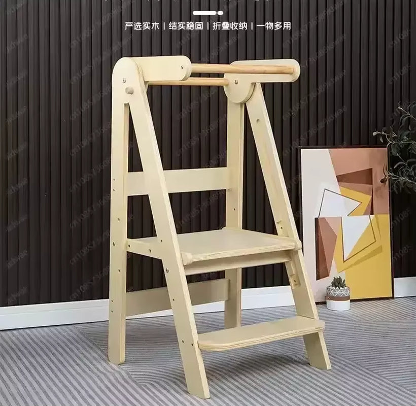 Learning Tower - Solid Wood Foldable Step Stool with Armrest for Toddlers - Ideal for Kitchen Use