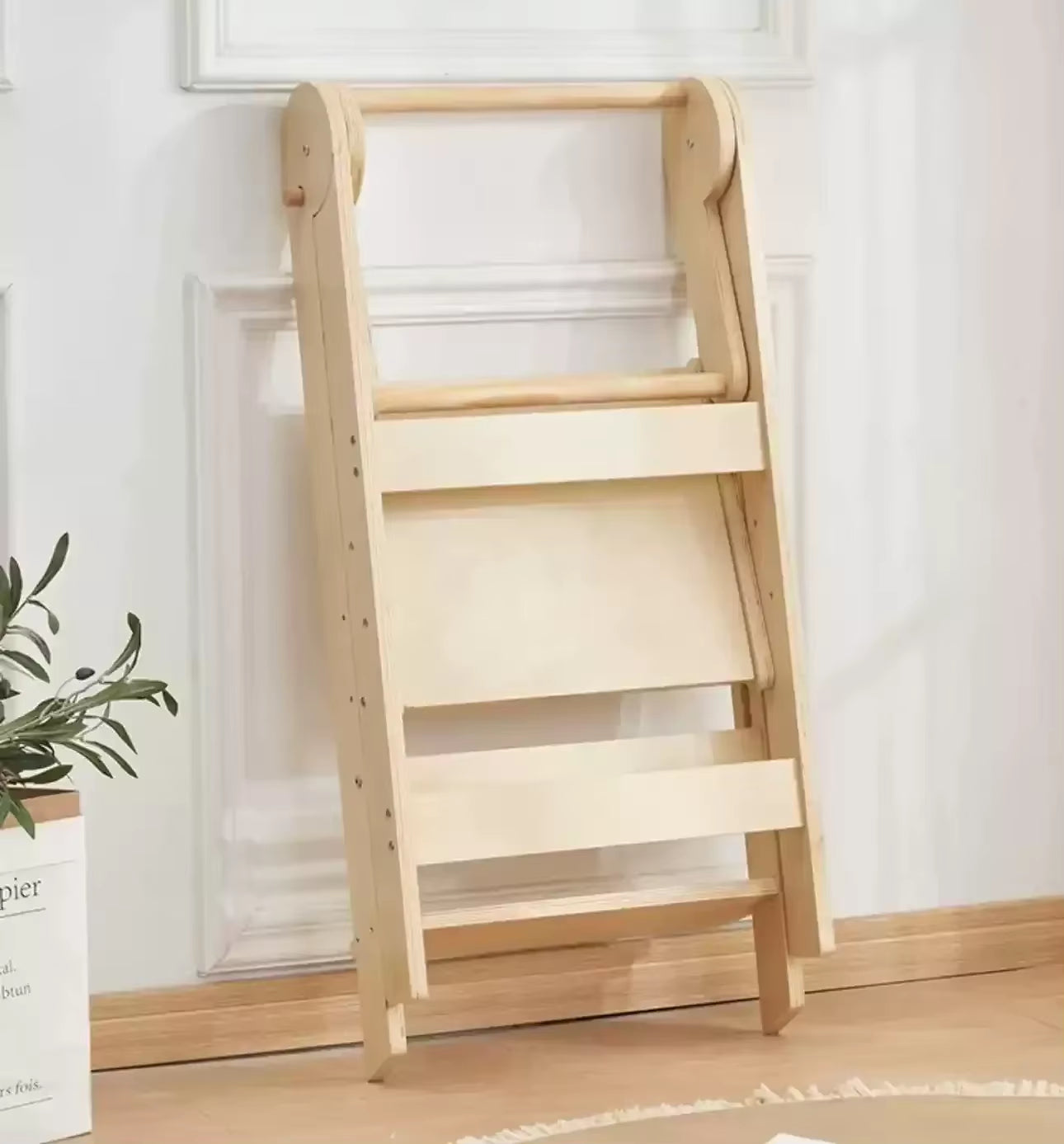 Learning Tower - Solid Wood Foldable Step Stool with Armrest for Toddlers - Ideal for Kitchen Use