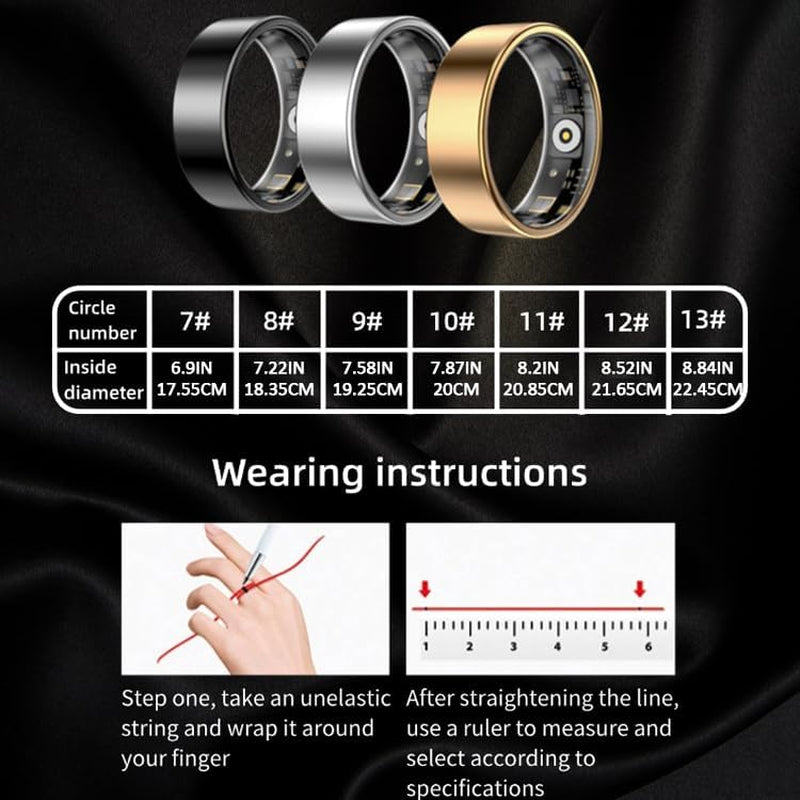 Anillo Inteligente Con Frecuencia Cardíaca, Oxígeno En Sangre, Estrés, Monitor De Sueño, Monitor De Pasos, Resistente Al Agua Hasta 10 ATM (Negro, 12)