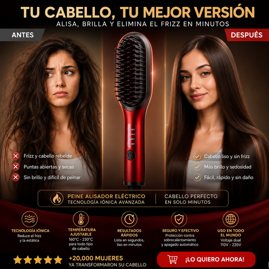 ✨ Peine Eléctrico Alisador — Cabello Perfecto en Minutos y Sin Frizz